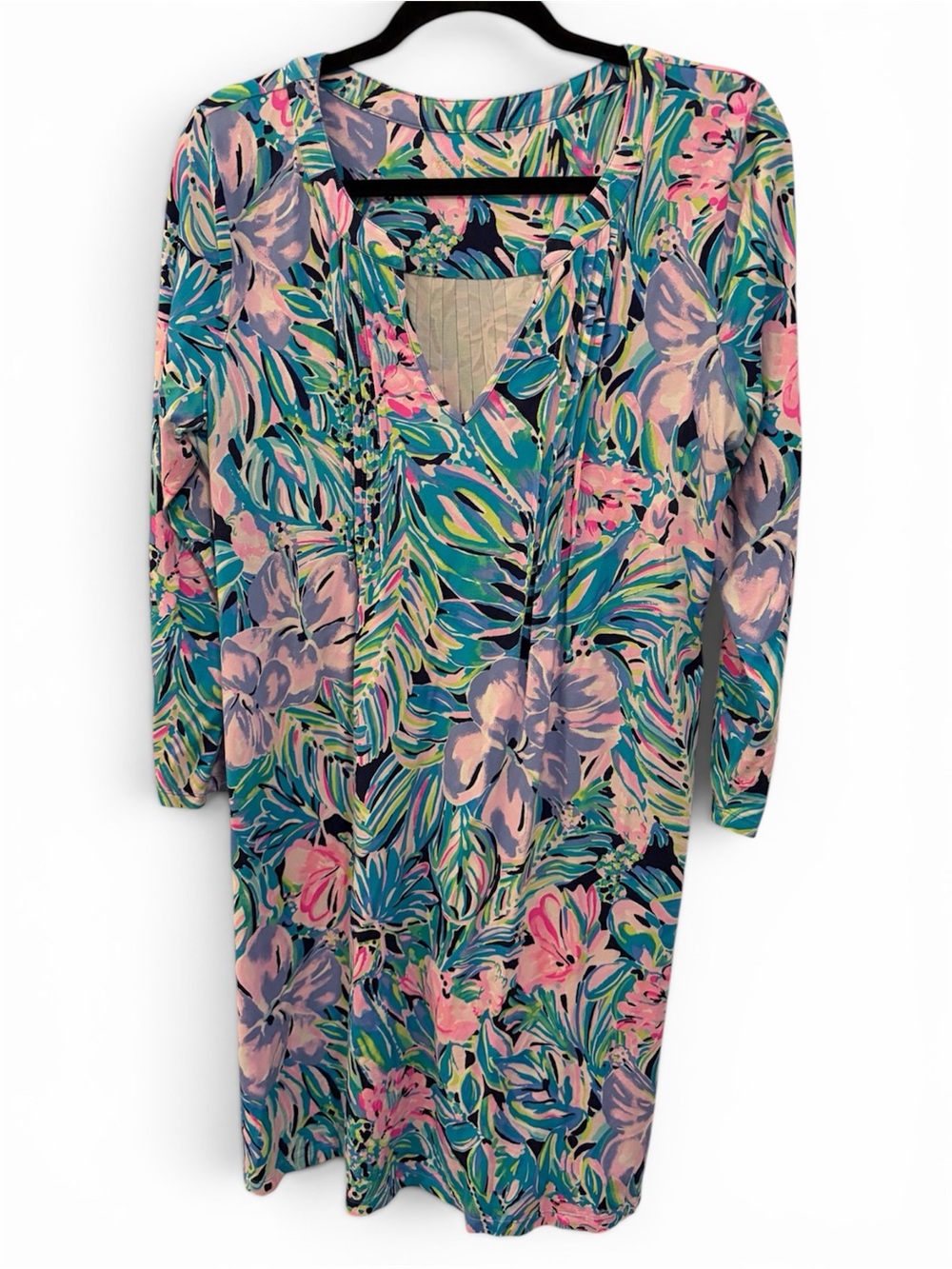 Lilly Pulitzer Tropical Floral Long Sleeve Dress in Teal, Blue & Pink